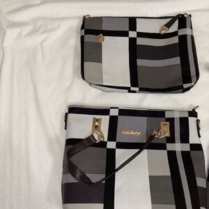 Mei & Ge Stylish brown and white Plaid Shoulder Bag Set